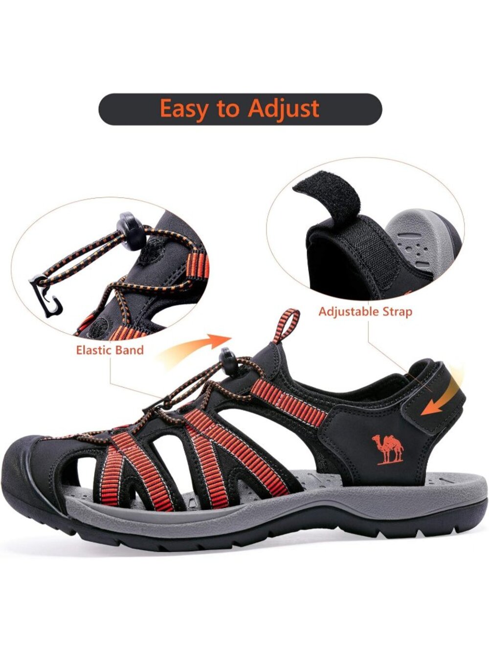 Men's Black Closed Toe Outdoor Beach Hiking Rubber Waterproof Sport Sandals - Picture 3 of 6